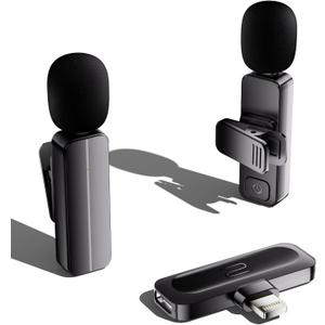 2 Pack Wireless Mini Lavalier Lapel Microphone for iPhone,iPad(Lightning) - 65ft Cordless Clip on Dual Mics with Noise Reduction 6H Working Time for Video Recording Vlogging, YouTube, Interview