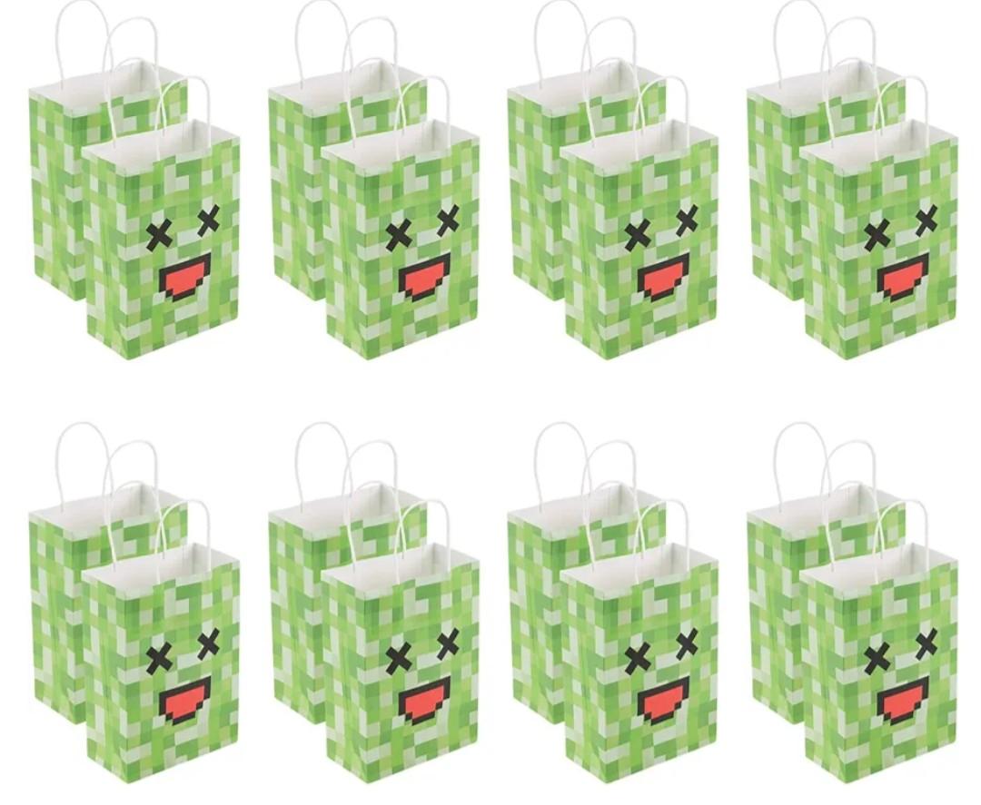 16pcs Party Favor Bags, Miner Theme Goodie Bags with Handles Bag Birthday Decorations for Presents Candy Snacks Storage Party Supplies