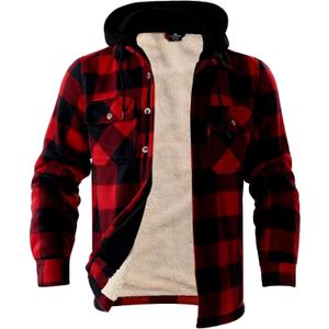 LeeHanTon Mens Flannel Jacket Heavyweight Sherpa Fleece Jackets Outdoor Hiking Casual Soft Warm Coat with Pockets (XL)