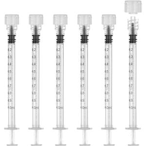 50Pack 1ml/cc Luer Lock Syringe without Needle, Plastic Syringe with Caps for Liquid, Sterile Individually Wrapped