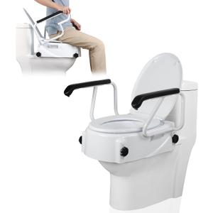 Raised Toilet Seat for Seniors with Flip-up Handles, 5.5" Adjustable Toilet Seat Riser Elevated Medical Supplies & Equipment for Handicap, Elderly, Hip Replacement After Surgery