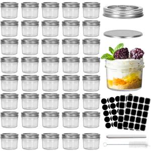 CycleMore 4oz Clear Mason Jars Small Glass Jar With Silver Separable Lids Mini Canning Jars for for Honey, Jam, Jelly, Wedding Favors, Kitchen Food Storage, Set of 40