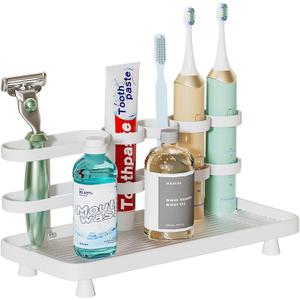 Electric Toothbrush Holder for Bathroom Countertop 5 Metal Slots Toothpaste Razor Mouthwash Organizer, White