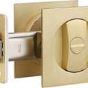 EHOMEWARE 1 Pack Pocket Door Hardware, Pocket Door Handles Gold, Keyless Privacy Door Lock, Pocket Door Lock for Interior Doors, Satin Brass Finish, Reversible for Left/Right Sided Doors