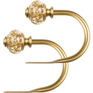 2 Pack Curtain Holdbacks, USFOOK Decorative Window Drapery Tiebacks (2 Pack/1 Pair), Curtain Tie Back Hooks for Wall with Gold Translucent Finials (4.3" L x 3.4" W)