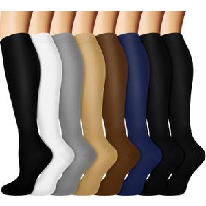 Graduated Copper Compression Socks for Men & Women Circulation 8 Pairs 15-20mmHg - Best for Running Athletic Cycling (Large-X-Large, 07 Black/White/Gray/Nude/Coffee/Navy/Black/Black)