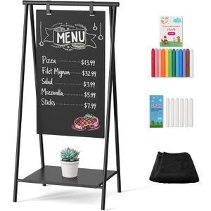 SELEAD Metal A-Frame Chalkboard No Assembly Required - 44"x21" Premium Minimal Matte Black Frame Outdoor Indoor Swinging Sandwich Sign Board Pizarra for Business or Personal Display