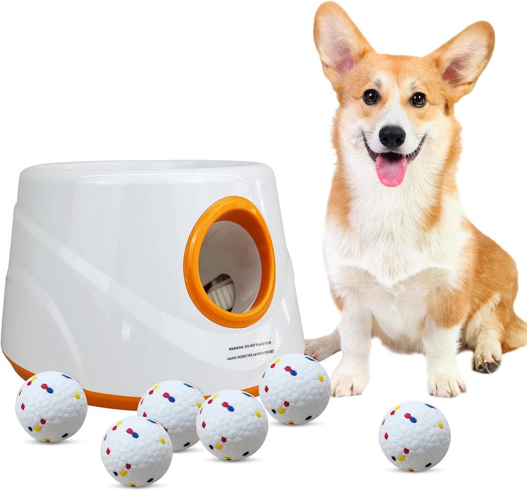 Automatic Ball Launcher for Dogs with 6pcs 2.3 Inch Etpu Tennis Balls,Thrower Distance 20-45ft,interacive Dog Toys for Indoor/Outdoor for Small Or Medium Dogs (Medium)