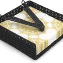 Weighted Napkin Holder Rattan Napkin Holders for Kitchen Cocktail Napkin Holder Farmhouse Wicker Napkin Holders for Table Bathroom Napkin Basket Woven Guest Towel Holder with Weighted Arm (Black)