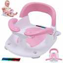 Baby Bath Seat for Babies 6 Months & Up Sitting Up, Infant Bath Seat with Temperature Alert+Open Backrest+on/Off Armrest, Toddler Bath seat Baby Bath Chair for Bathtub, Tub, Sink Pink