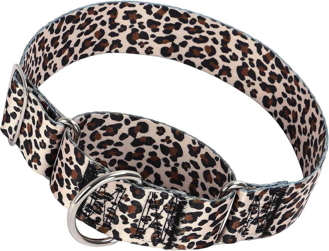 1.5 Inches Martingale Collar for Large Dogs,Wide Adjustable Heavy Duty Training Collars with Leopard Pattern,No Slip Dog Collar Perfect for Training,Walking, Hunting(Leopard L)