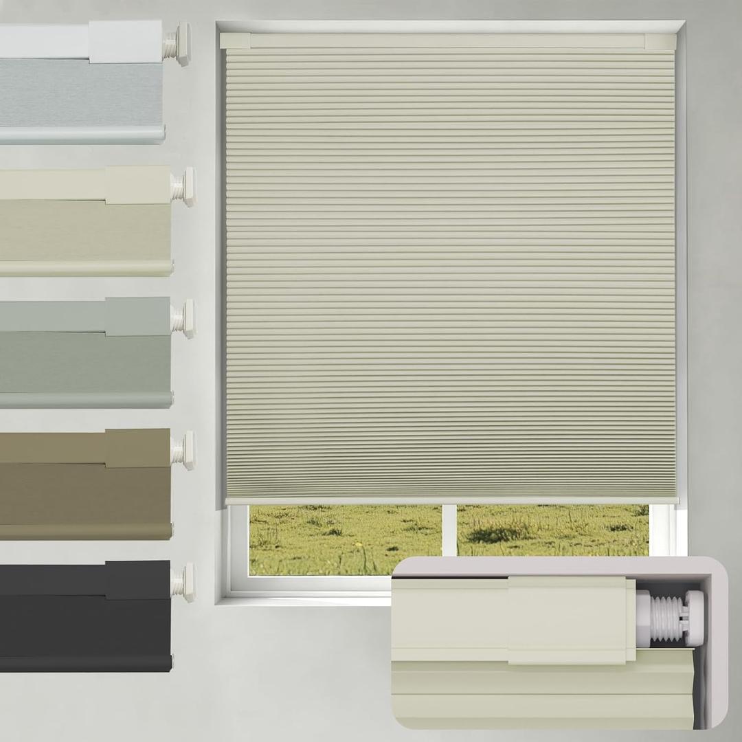 Changshade No Drill No Tools Blackout Cellular Shades,Cordless Blinds for Indoor Windows,Room Darkening Window Shades Honeycomb Blinds for Bedroom,Office,Home,34" w x 36" h,Beige