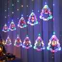 BLOOMWIN Christmas Window Lights Lighted Xmas Window Decorations - Tree Shape Ring Light with Ornament Curtain Light Indoor - USB Novelty String Hanging Lights for Christmas Home Bedroom Decor (Multicolor)