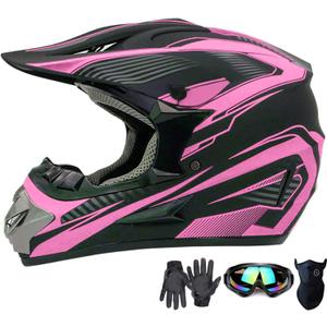 Motocross Helmet,Adult &Youth Trend Full Face Helmet,ATV Motorcycle Helmet,Dirt Bike Downhill Off-Road Mountain Bike Helmet,DOT Certified,4-Piece Set (Pink, XL)
