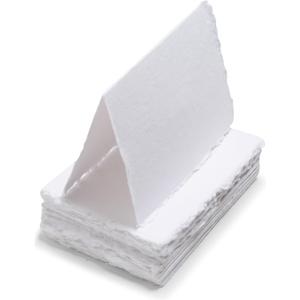Wanderings Handmade Deckle Edge Tent Cards Folded to 2"x3.5" 150 GSM - 25-Pack Textured Cotton Paper Ideal for Blank Names, Table Settings, Gift Tags, Love Notes