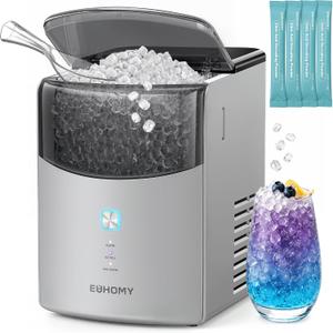 Euhomy Countertop Nugget Ice Maker, 35lbs Daily Sonic Crushed Ice Machine
Ice Ready in 5 Mins, Dual-Pump Self-Cleaning, Detachable Lid, Pebble Ice Maker with Basket, Scoop, 4 Packs Cleaner, Grey