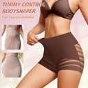 High Waisted Boyshorts Underwear for Women Tummy Control Sexy Mesh No Show Shapewear Panties for Ladies (Black, M)