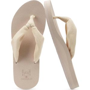 KuaiLu Flip Flops for Women with Arch Support Yoga Mat Comfortable Summer Beach Walking Thong Cushion Sandals Slip On Indoor Outdoor (10, Beige)