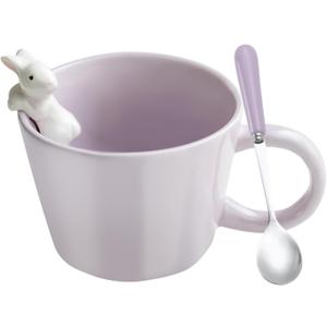BigNoseDeer Cute Easter Bunny Mugs with 3D Rabbit Inside Ceramic Bunny Coffee Mug with Spoon Cute Gifts Easter Gifts for Women Kids 12oz (Purple)