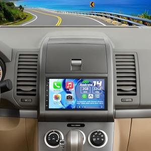 Slakerbe Android 14 Double Din Car Stereo Radio for Nissan Sentra 2007-2012,7" Touchscreen Car Radio w/Wireless Carplay Android Auto GPS WiFi Bluetooth RDS DSP SWC Mic Backup Camera