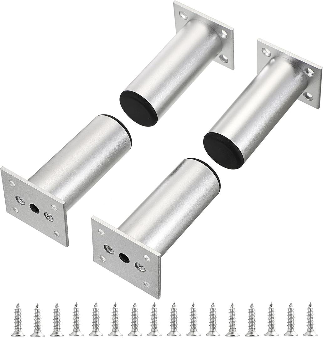 Sumnacon 4PCS Aluminium Alloy Furniture Legs - Round Adjustable Sofa Legs Furniture Cabinet Legs, 4 Inch Funiture Feet for Cabinet Desk Table Chair Sofa Bed, Silver