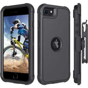 BENTOBEN for iPhone SE 2022/2020 Case, Heavy Duty [3 Layers] Shockproof Full Body Rugged Hybrid iPhone SE 3rd/2nd Generation Case 4.7" with Kickstand Belt Clip Holster Cover, Black (K922-01/Black)