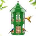 Metal Bird Feeder for Outdoor Hanging, Large Capacity Wild Bird Feeder with Weatherproof Roof & Squirrel-Proof Design, Easy to Fill & Clean, Ideal for Cardinals, Finches, and Blue Jays