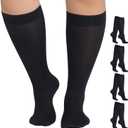 MANZI Plus Size Knee High Socks for Women Nylon Trouser Socks Women 40 Denier Semi Opaque Knee High Stockings (Black, XXXL)
