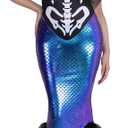 Women's Midnight Siren Costume  Skeleton Mermaid Halloween Dress with Iridescent Tail & Headband (L)
