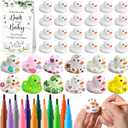 Seenelling 45 Pcs Baby Shower Decorate Ducks Game Set Includes Baby Shower Game Sign 32 DIY White Blank Rubber Ducks 12 Paint Marker for Gender Revel(Leaves)