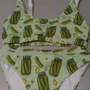 ELEQIN Women Printed Two Pieces High Waisted Cheeky Bikini Sets Low Scoop Crop Swimsuit (Medium, Funny Pickles)