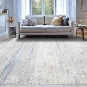 Washable Rugs 8x10 Area Rugs for Living Room- Modern Abstract Rugs for Bedroom,Dining Room, Large Soft Low Pile Carpet with Non Slip Rubber Backing,Neutral Accent Rug for Nursery Home Office (Blue-griege-brown-beige-white)