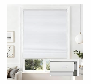 Joydeco No Drill Light Filtering Cellular Shades, 33" W x 64" H, White