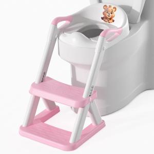 Potty Training Seat, SKYROKU 8868 Toddler Toilet Seat for Kids Boys Girls, 2 in 1 Potty Training Toilet, Splash Guard Anti-Slip Pad Step Stool, New Sector-Shape Stabilized Base (8868-Pink)