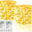 2 Pack Fairy Lights Battery Operated, 200 LED 66Ft Silver Wire Twinkle String Light 8 Modes Auto Timer Mini Christmas Fairy Lights for Bedroom Wedding Decor (Warm White)