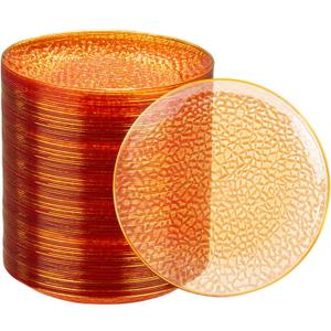 Rubtlamp 100Pcs Orange Gold Plastic Dessert Plates, 6Inch Small Hammered GoId Disposable Cake Plates, Hard Appetizer Plates, Fancy Plastic Plates for Party Wedding Teatime