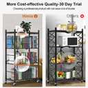 Himix Storage Shelves with 20 Hooks, 4-Tier Foldable Shelves for Storage, Folding Shelf Unit Pantry Shelves with Wheels, Metal Shelving Storage Rack Shelf for Kitchen Garage Home, Black - No Assembly