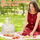 Lunch Bag for Women Insulated For Men PU leather Small Office Work lunch with Chenille Letters Leakproof Freezable Cooler Reusable Portable Box (White)