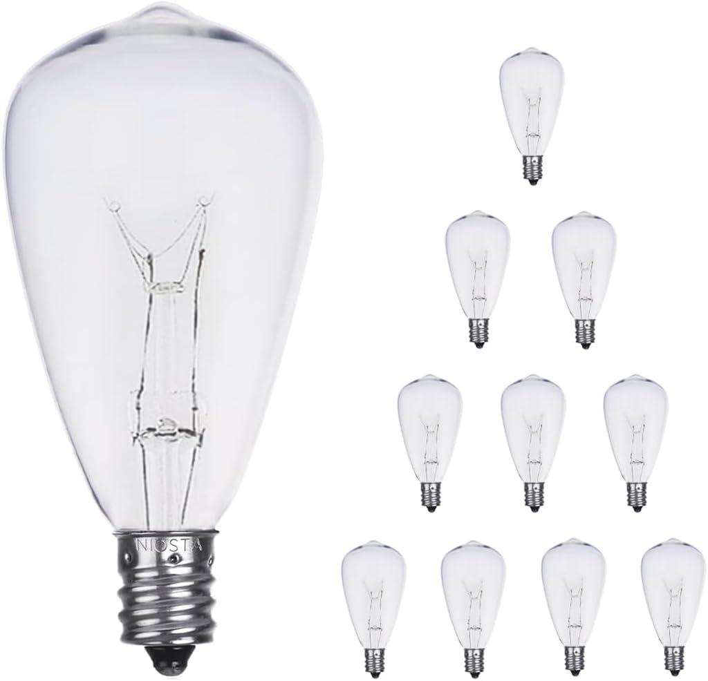 10 Pack ST38 Replacement Bulbs, 5W Edison Bulbs E12 Candelabra Base, Warm White Clear Glass Waterproof Incandescent for Outdoor String Lights & Patio Dcor