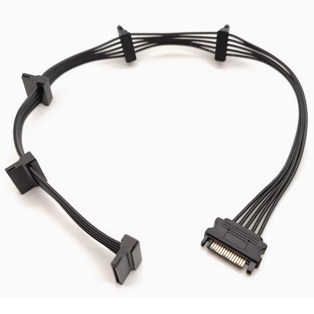 SATA Power Splitter Cable 19.7 in (500 mm) - 15 Pin SATA 1 Male to 5 Female Power Splitter Adapter Cable Powers up to 5 HDD, SSD, Optical Drives (1, Black)