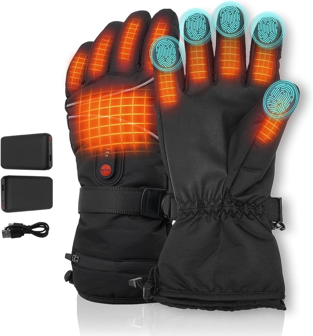Heated Gloves for Men Women, Rechargeable Battery Powered, Waterproof Windproof Thermal Touchscreen Heating Gloves for Skiing, Riding, Hiking (L)