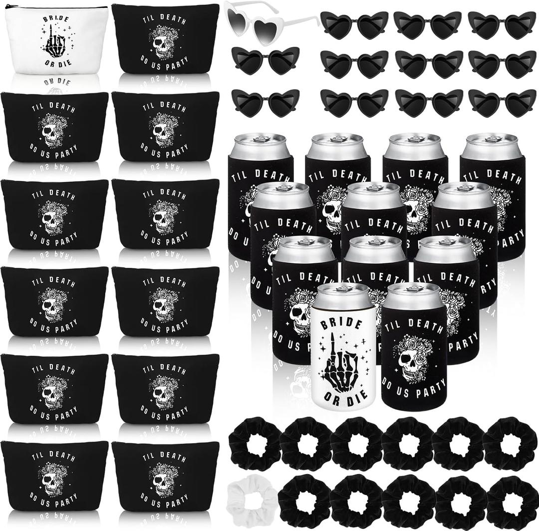 Norme 48 Pcs Bride or Die Bachelorette Party Supplies Till Death Do Us Party Decor with Can Sleeve Bag Scrunchie Sunglasses