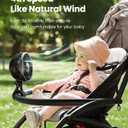 Gaiatop Baby Stroller Fan, 4000mAh Oscillating Mini Portable Fan with Light, 4 Speeds Battery Operated Small Handheld Desk Fan, 360 Rotate Flexible Tripod Clip On Fan for Car Seat Crib Travel Black