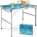 VILLEY Folding Camping Table 3FT, Adjustable Height Portable Aluminum Table with Handle, Lightweight Foldable Table for Outdoor Picnic BBQ Travel Camping Indoor Use