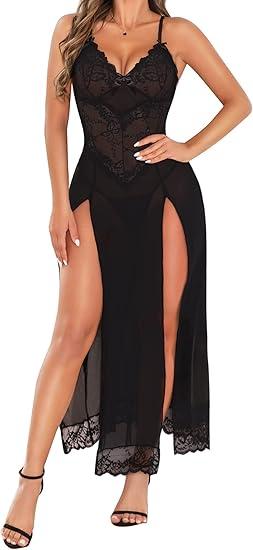 Women Lingerie Babydoll Sexy Nightgown Lace Chemise Exotic Sleepwear Nighty  L