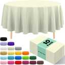 10 Pack Premium Disposable Plastic Tablecloth 84" Round Table Cover for Birthdays Weddings Christmas Anniversary Buffet Table (Beige)