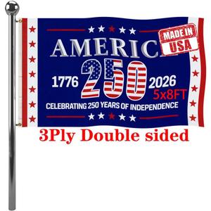 Jayus Double Sided 250th Anniversary American USA Flags 5x8 Outdoor- Vivid Colors 3Ply 1776-2026 250 Years Birthday Patriotic Flags Banners- Heavy Duty 100% Polyester with 3 Brass Grommets