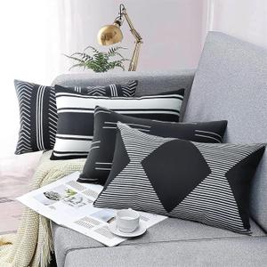 Adabana Outdoor Waterproof Lumbar Pillow Covers 12x20 Inch Set of 4 Black and White Modern Geometric Throw Pillows Cover Decorative Boho Pillow Covers for Patio Garden Porch