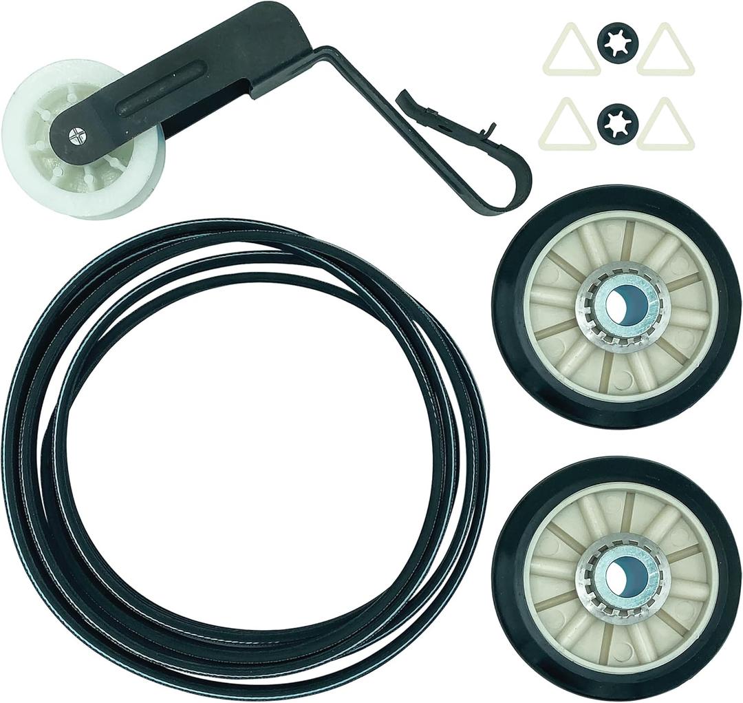 Dryer Repair Kit for Amana NED4655EW1 NED4600YQ0 NED4600YQ1 NGD4655EW2 NED4500VQ0 NED4700YQ1 NED4500TQ0 NED4800VQ0 NED5400TQ0 NED5800TQ0 Drum Rollers 14210017 Belt 341241 Idler Pulley 14210023