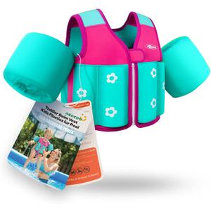 AEOCOO Toddler Swim Vest 20-30-50-70 Pounds, Kids Pool Floaties for 1-2-3-5-7-9 Years Old, Comfortable Wear Bright Float Jacket with Water Ring, Unpadded Sides for Arm Comfort, Boys, Girls, niños
